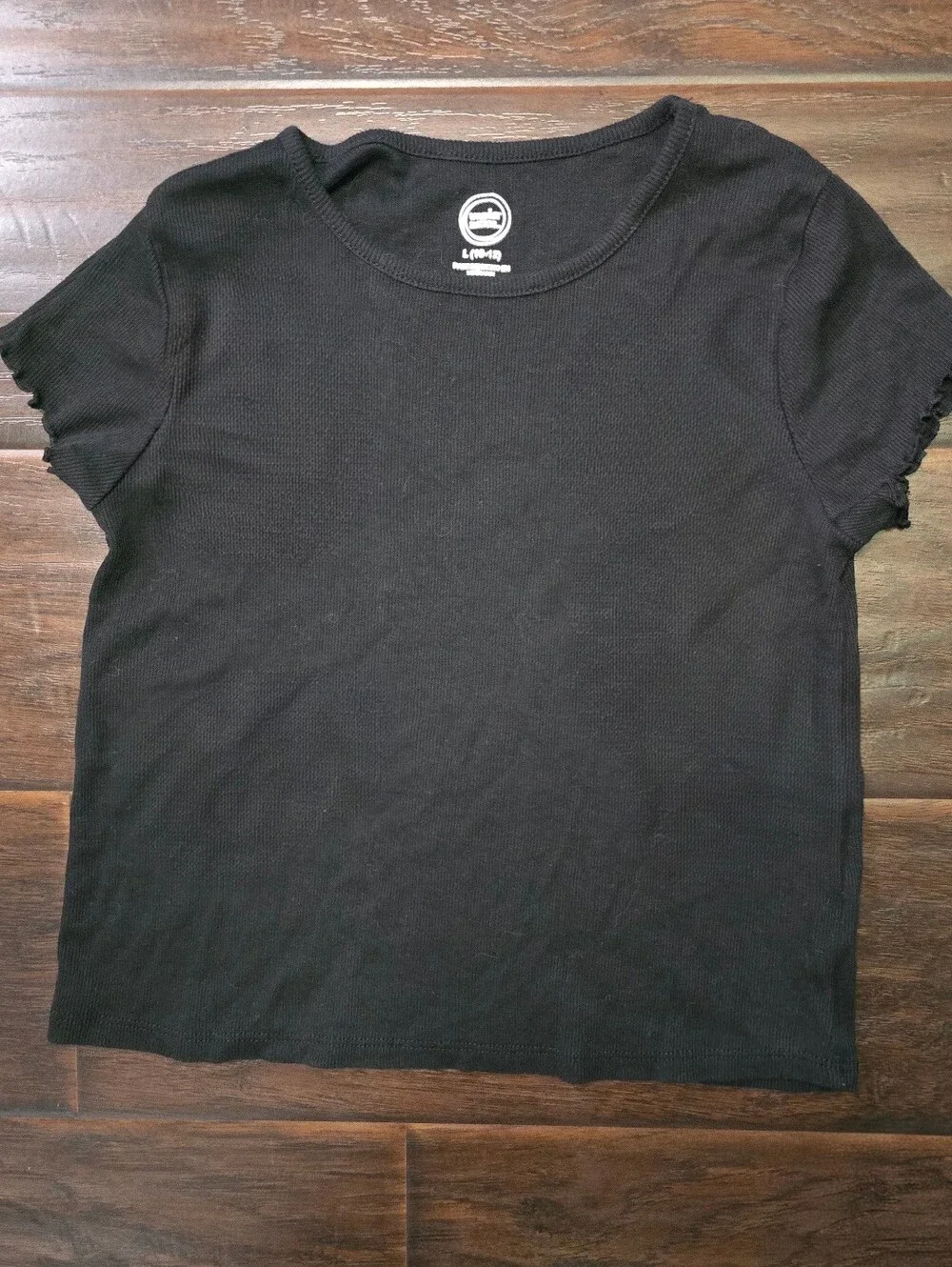 Wonder Nation Girls Black Ruffle Sleeve Casual Short Sleeve Tee Shirt Large